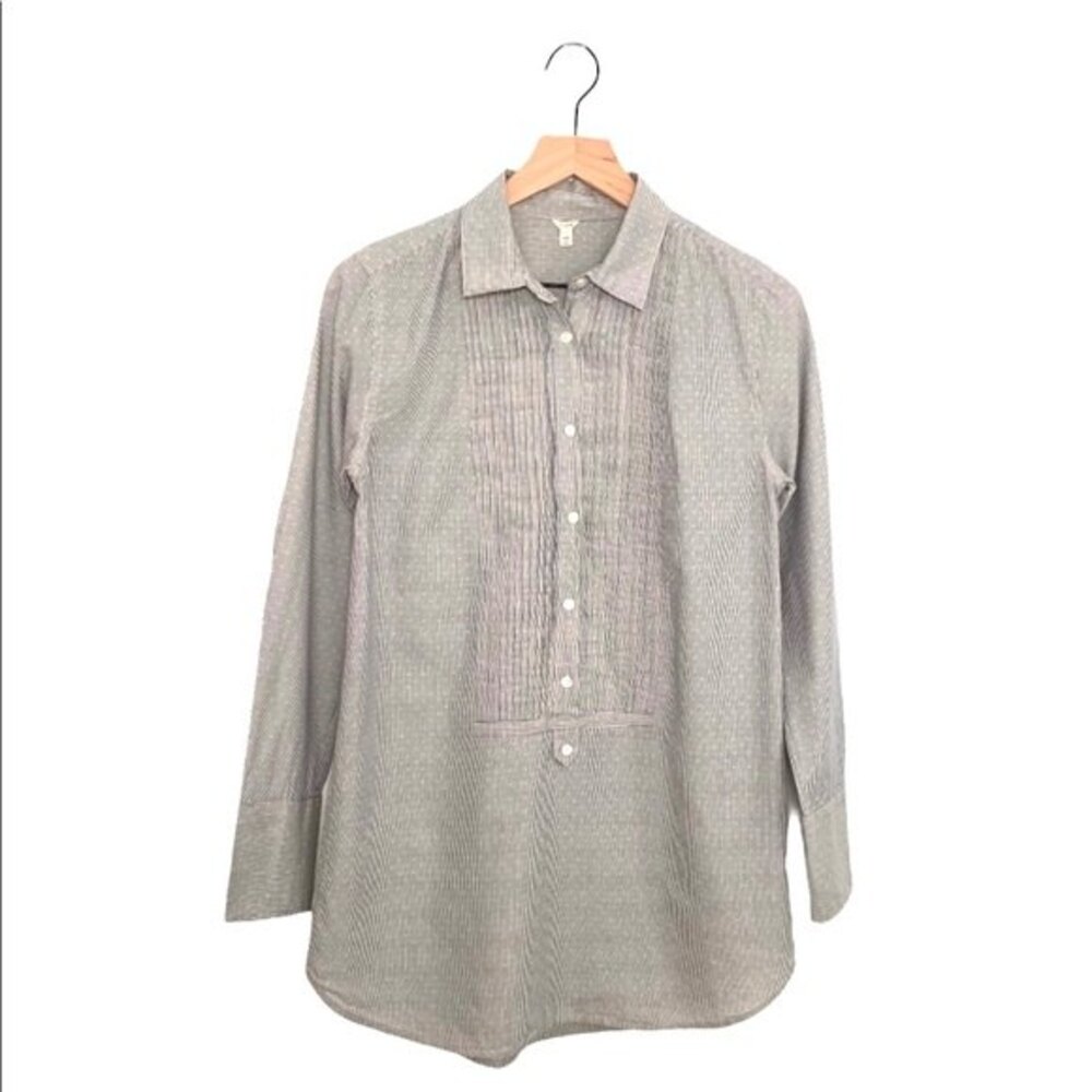 J. CREW Women's Buttondown Shirt XS Extra Small Long Sleeve Top Beige Cream Blue